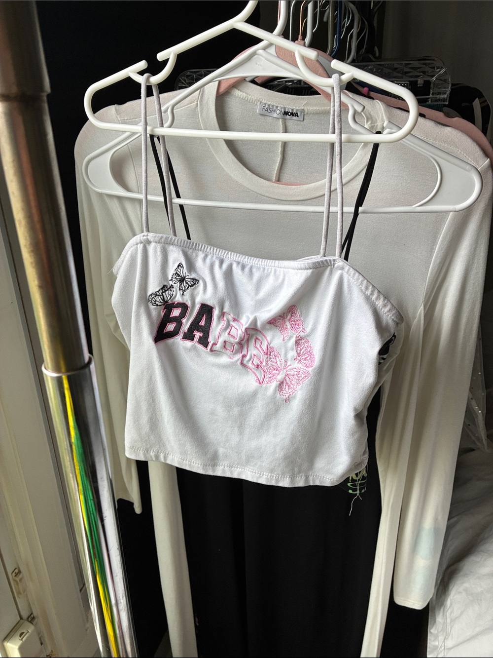 Fashion Nova White Crop Tank Top with Pink & Black Embroidered 'BABE'
